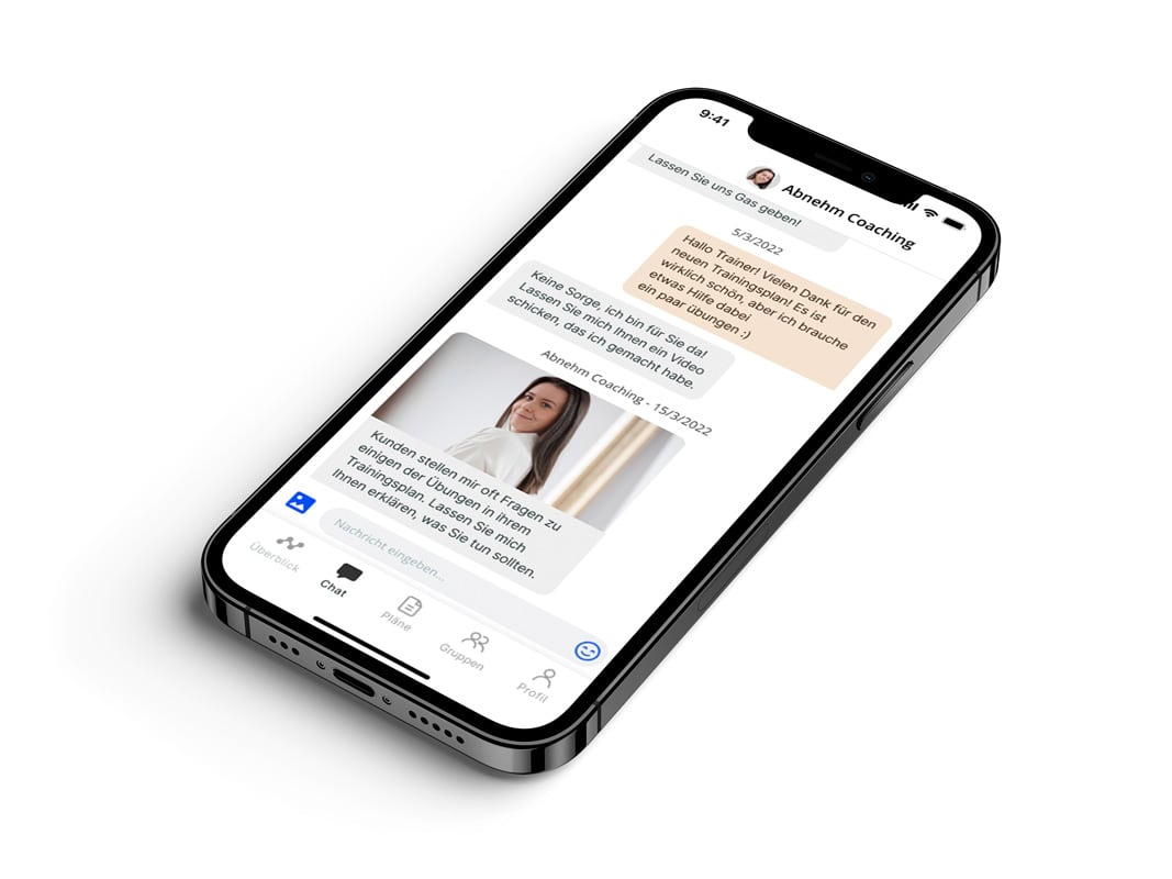 Ein Mockup der Coaching-App, das die Funktionen zeigt.